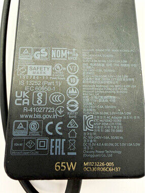 Microsoft 65W Power Adapter Charger Model 1706 M1123226-005 Black